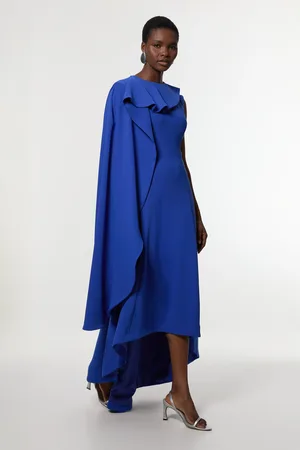 Karen Millen Soft Tailored Colour Block Cape Detail Full Skirted Maxi Dress