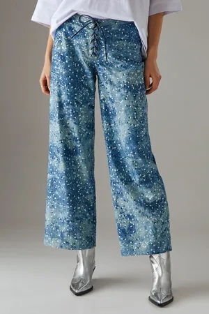 warehouse Suedette Sequin Lace Up Trouser