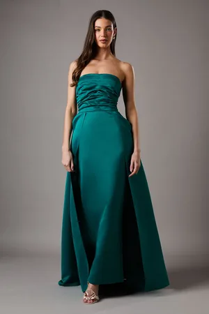 Coast Bandeau Structured Column Maxi Bridesmaids Dress With Overskirt