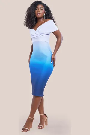 Goddiva Ombre Front Wrap Bardot Midi Dress