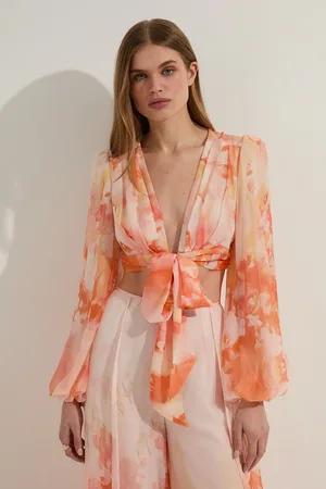 Karen Millen Ombre Floral Button Up Front Woven Top
