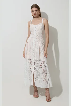 Karen Millen Sheer Georgette Cutwork Strappy Woven Maxi Dress