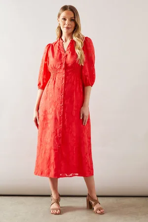 wallis Floral Jacquard Button Midi Dress