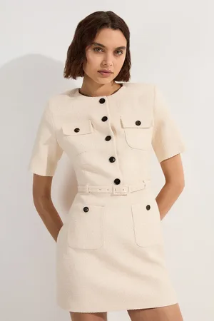Karen Millen Petite Textured Tweed Belted Tailored Mini Dress