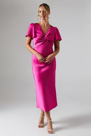 Oasis Satin Twist Front Angel Sleeve Midi Bridesmaids Dress