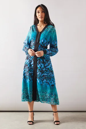 wallis Petite Zip Front Animal Border Midi Dress
