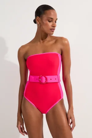 Karen Millen Contrast Panelled Bandeau Swimsuit With Belt