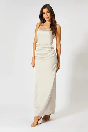 MissPap Satin Bandeau Corset Drape Maxi Dress