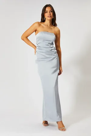 MissPap Satin Bandeau Corset Drape Maxi Dress
