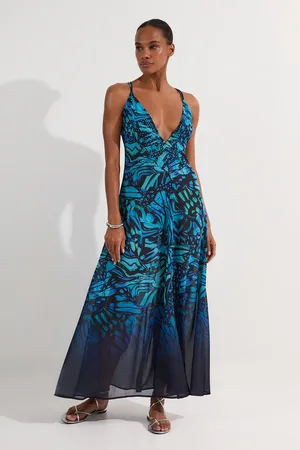 Karen Millen Ombre Butterfly Strappy Georgette Beach Maxi Dress
