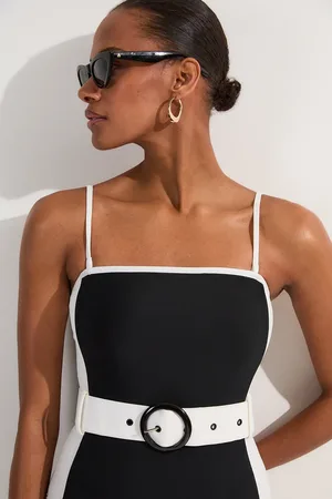 Karen Millen Contrast Panelled Bandeau Swimsuit With Belt