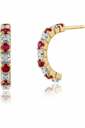 Gemondo Classic Round Ruby & Diamond Half Hoop Style Earrings in 9ct Yellow Gold