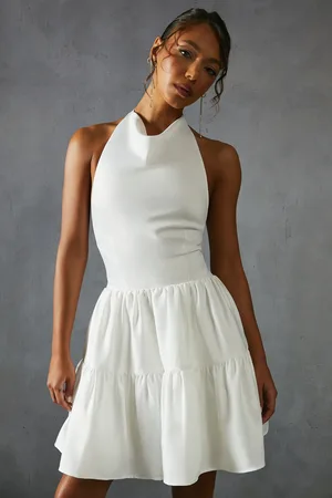 MissPap Satin Cowl Halter Neck Layered Mini Dress