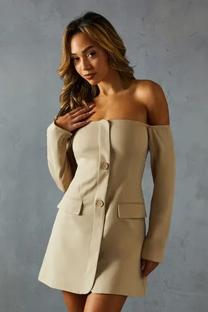 MissPap Tailored Bandeau Long Sleeve Blazer Dress