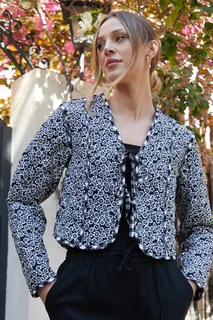 Threadbare Floral Tie Front Reversible Quilted Jacket