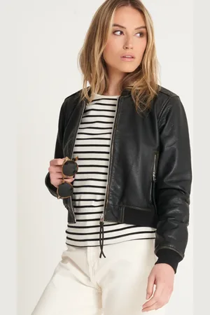 Barneys Originals Washed Leather Bomber Jacket