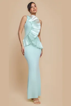 Goddiva One Shoulder Pleated Fan Maxi Dress