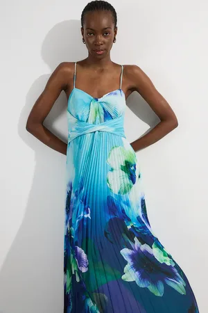 Karen Millen Ombre Floral Soft Pleated Woven Strappy Maxi Dress