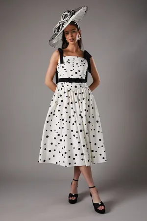 Coast Lisa Tan Spot Bow Detail Midi Dress