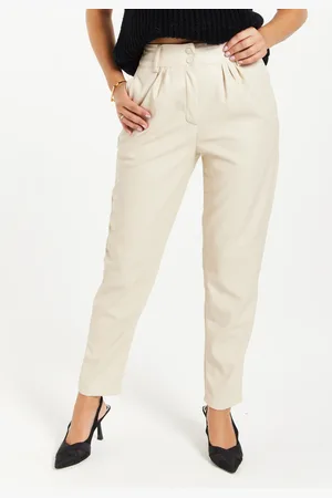 Liquorish Tapered Leather Look Trousers in