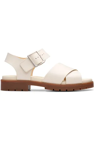Clarks Orinoco Cross Cream Leather Flat Sandals