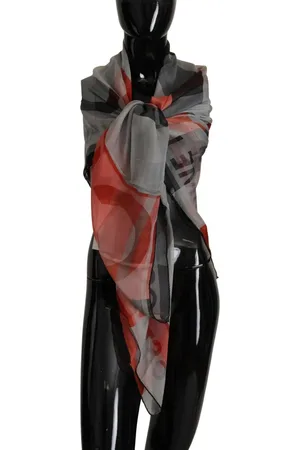 Costume National Silk Scarf Abstract Print Women - Gray Patterned Scarves