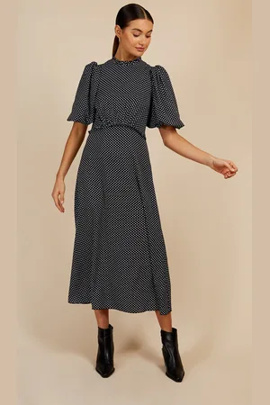 Little Mistress Dart Print Puff Sleeve Midaxi Dress