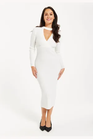 Liquorish Cut Out Front Ribbed Midi Knit Dress In