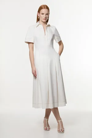 Karen Millen Tailored Denim Full Skirted Midi Shirt Dress