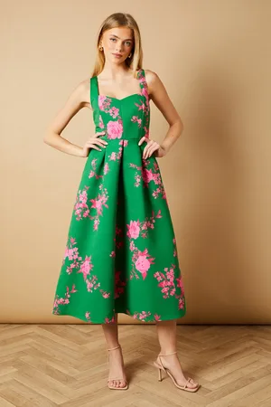 Oasis Occasion Floral Strappy Twill Midi Dress