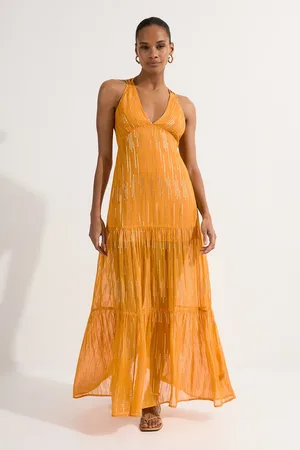 Karen Millen Strappy Metallic Viscose Georgette Beach Dress