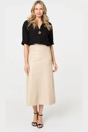 Izabel London Faux Leather High Waist Midi Skirt