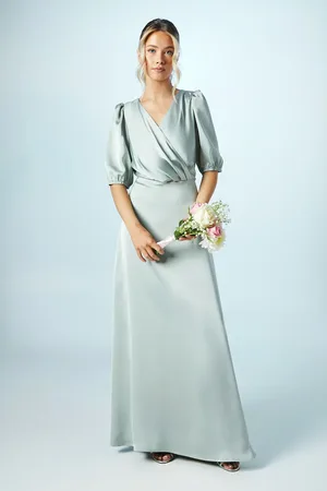 Coast Teen Puff Sleeve Satin Bridesmaids Dress