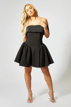 MissPap Satin Bardot Volume Mini Dress