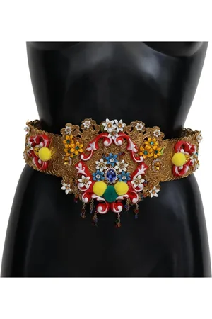 Dolce & Gabbana Floral Embellished Belt GoldTone Metal Women