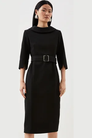 Karen Millen Petite Tailored Structured Crepe Roll Neck Pencil Midi Dress