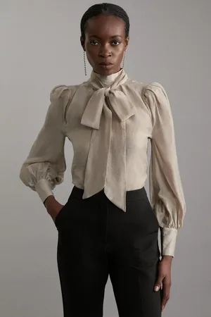 Karen Millen Organdie Woven Pussybow Blouse