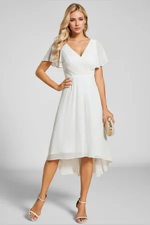 Ever Pretty Spring V Neck Ruffle Sleeve Ruched Midi Wedding guest dresses