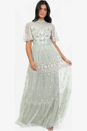 Maya Deluxe Embroidered High Neck Maxi Dress