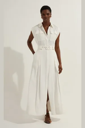 Karen Millen Premium Viscose Linen Woven Sleeveless Shirt Dress With Belt