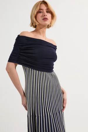 Karen Millen Striped Bardot Knitted Maxi Dress