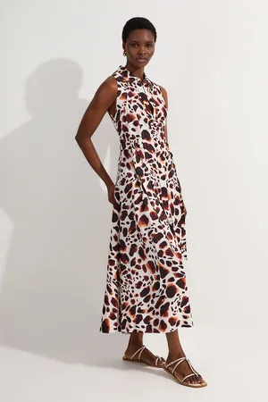 Karen Millen Premium Viscose Linen Topstitch Halter Neck Woven Midi Dress With D Ring Detail