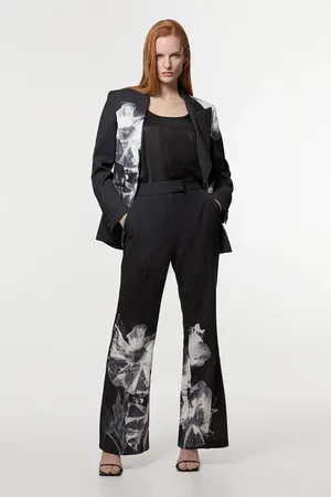 Karen Millen Tailored Crepe Placed Floral Wide Leg Trouser
