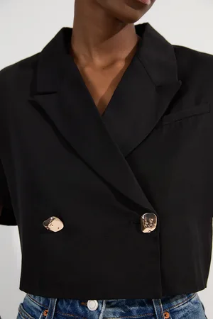 Karen Millen Viscose Linen Tailored Crop Short Sleeve Blazer