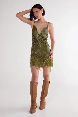 NASTY GAL Mix Sequin Loop Tassel Wired Plunge Mini Dress