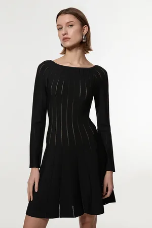 Karen Millen Pointelle Stitch Fit And Flare Knitted Dress