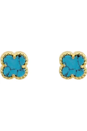 Latelita Mini Clover Flower Stud Earrings Turquoise Gold