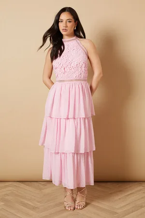 Oasis Lace Tiered Halterneck Midi Dress