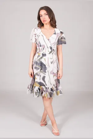 Asolo Abstract Print Ruffle Hem Dress