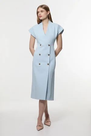 Karen Millen Tailored Textured Double Breasted Midi Dress